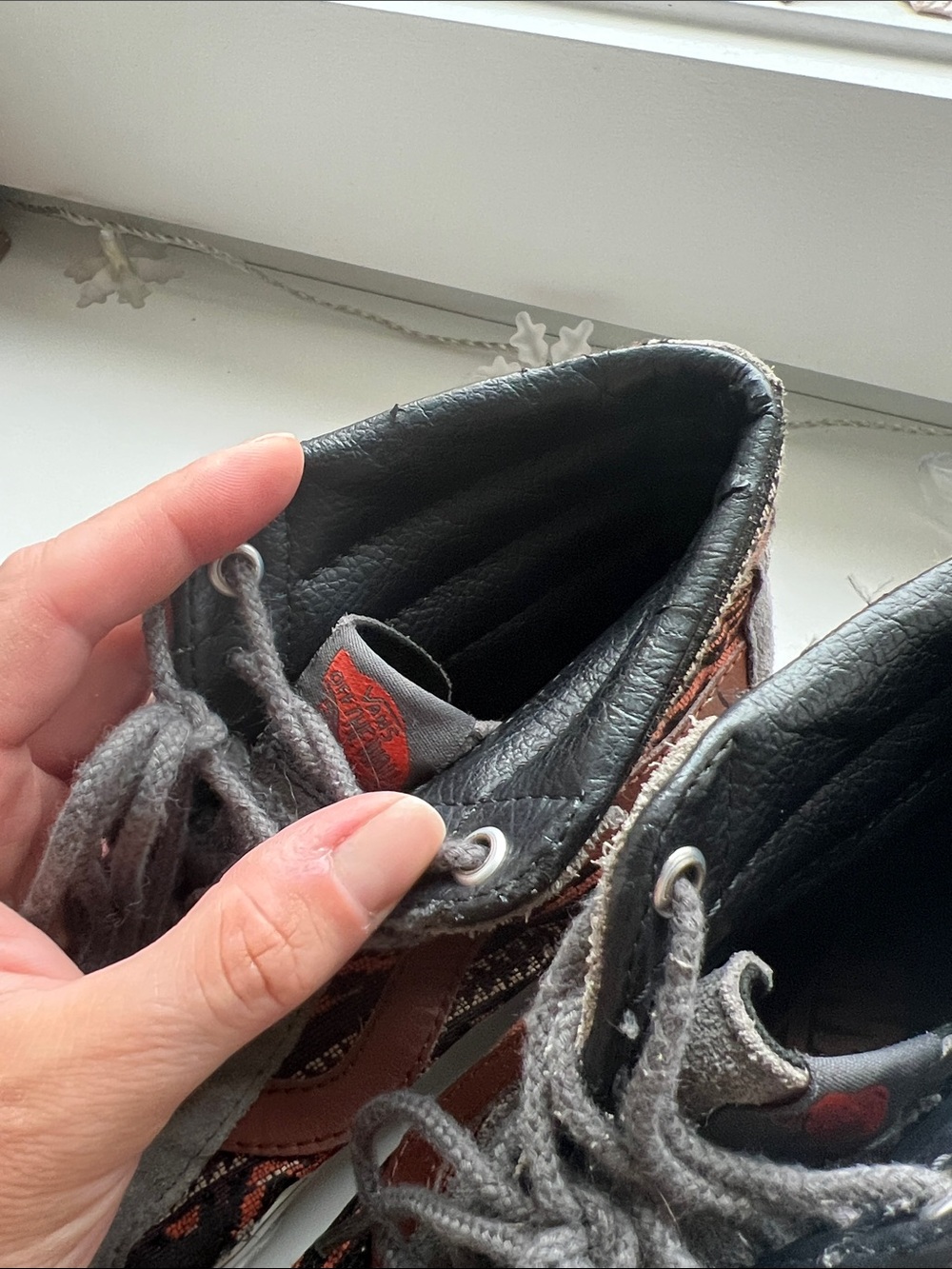 Vans High Top Sneakers in Gray and Rust Pattern - Picture 4 of 6